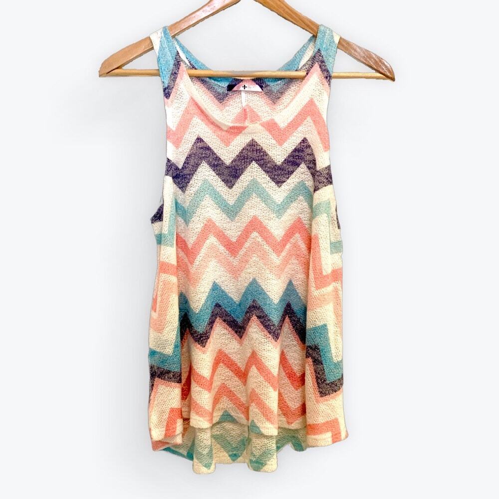 BLU PLANET Colorful Chevron Knit Tank Top Flowy Swim Cover Beachwear Size Large